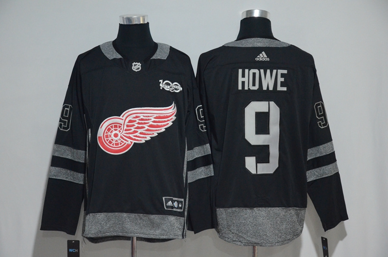 NHL Detroit Red Wings #9 Howe Black 1917-2017 100th Anniversary Stitched Jersey->detroit red wings->NHL Jersey